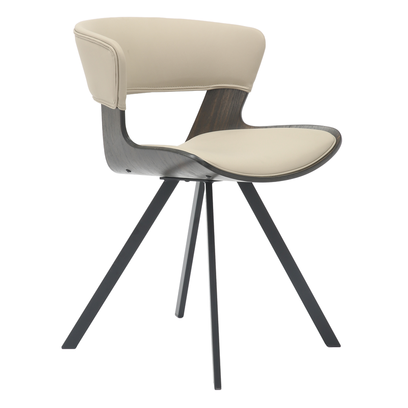 LeisureMod Wooden Dining Chair Modern Style Nymia Collection Walnut Glazed Color in Light Taupe Front Angle View.