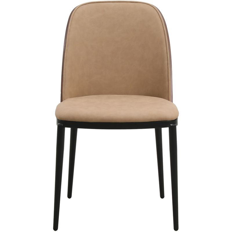 Beige chair with black legs on a white background.