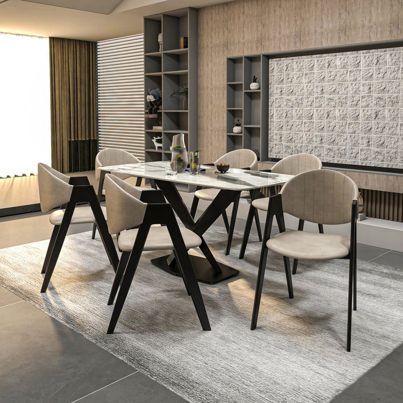 LeisureMod Savor Collection Modern Dining Chair in Toupe at Table.