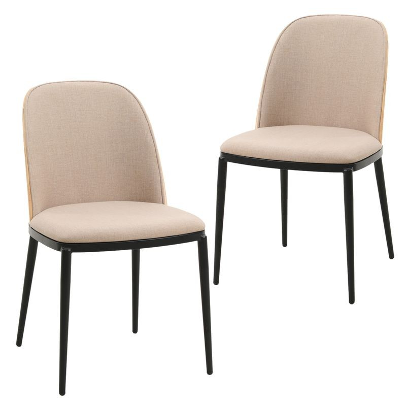 LeisureMod Tule Mid-Century Modern Dining Side Chair with Velvet Seat and Steel Frame Set of 2 Natural Wood/Brown