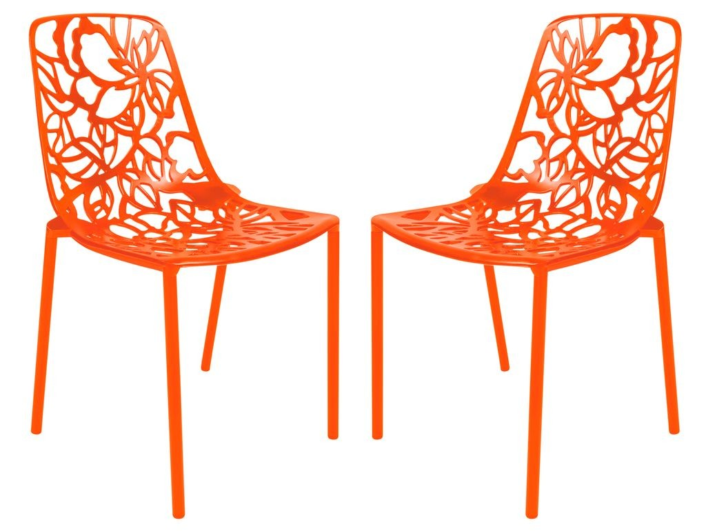 LeisureMod Modern Devon Aluminum Chair, Set of 2 Orange Together.
