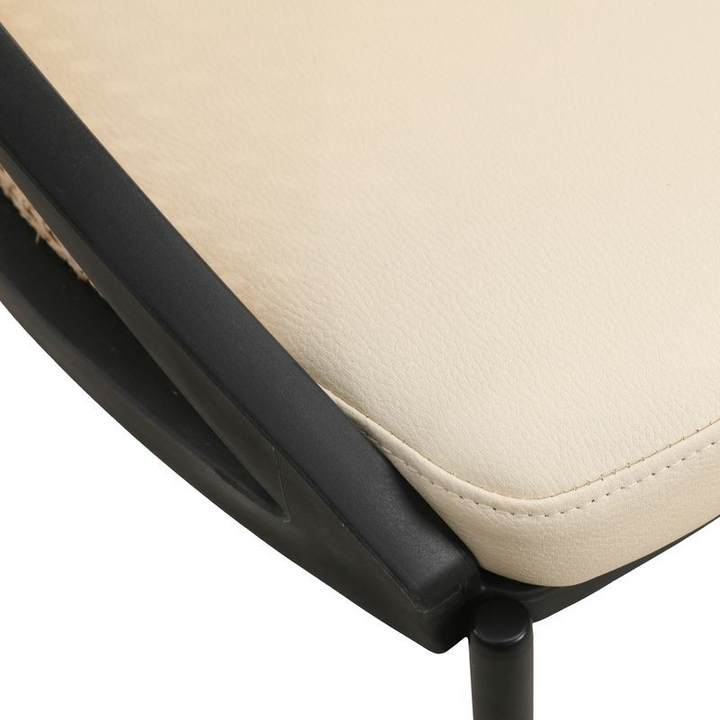 LeisureMod Urbane Collection Modern Dining Chair with Wicker Back in Cream Closeup.