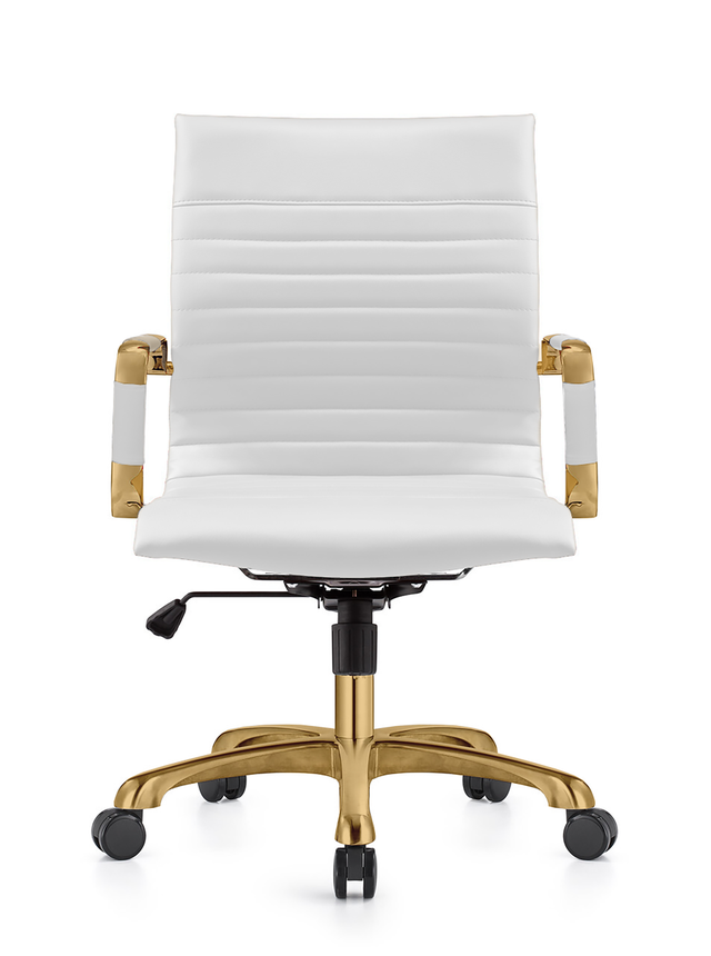 LeisureMod Harris Office Chair with Gold Frame White
