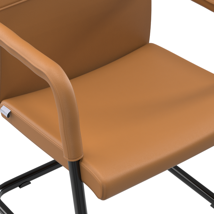 LeisureMod Evander Office Guest Chair in Acorn Brown Leather Closeup.