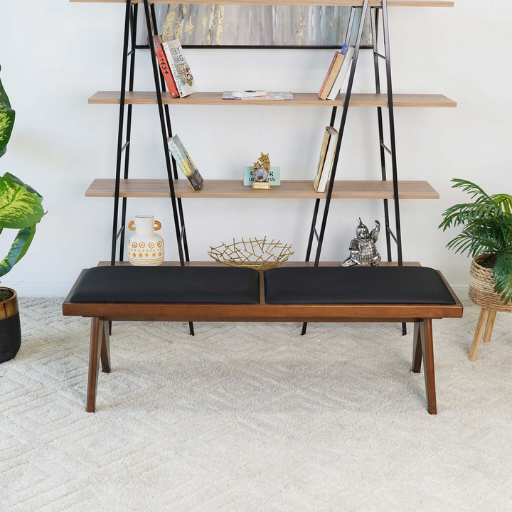 Keira Black Vegan Leather Bench Front View.