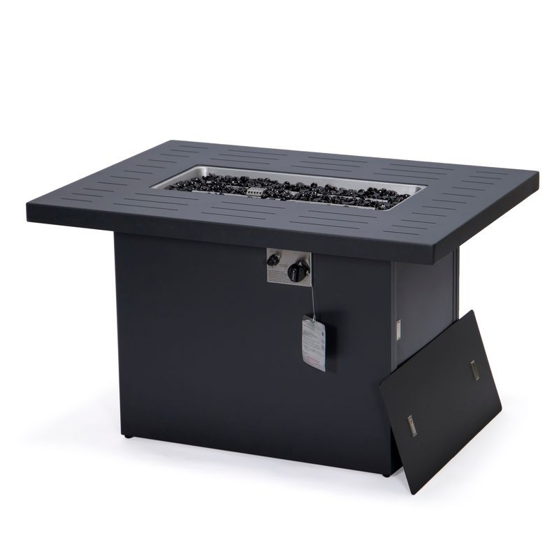 LeisureMod Chelsea Patio Modern Aluminum Propane Fire Pit Table Black Angled Photo.