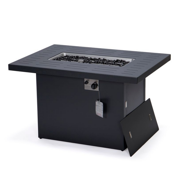 LeisureMod Chelsea Patio Modern Aluminum Propane Fire Pit Table Black Angled Photo.