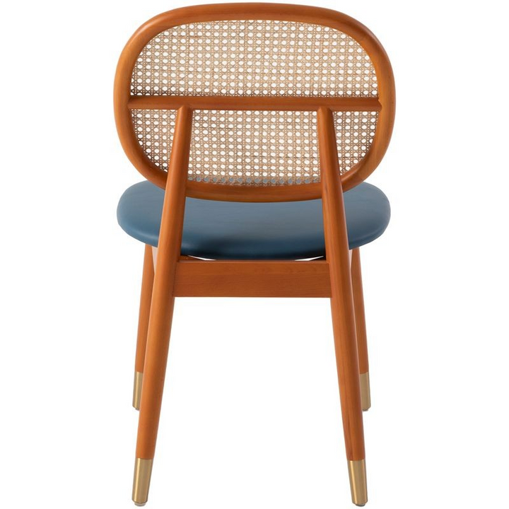 LeisureMod Holbeck Wicker Dining Chair with Upholstered Leather Seat and Beech Wood Legs, Set of 2 Navy Blue