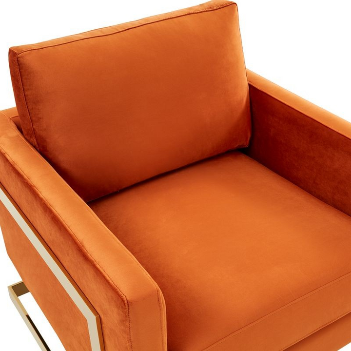 Lincoln Velvet Accent Armchair with Gold Frame Orange Marmalade Photo