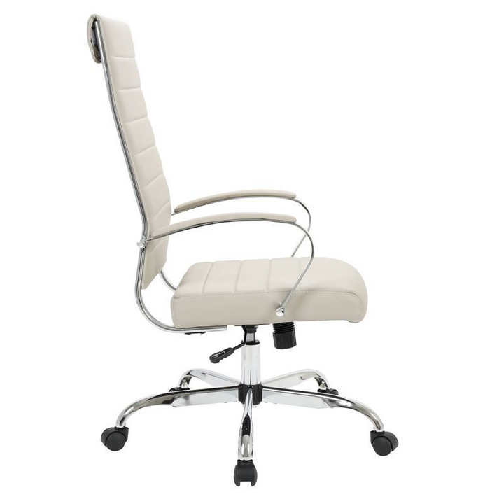 LeisureMod Benmar High-Back Leather Office Chair Tan Side View.
