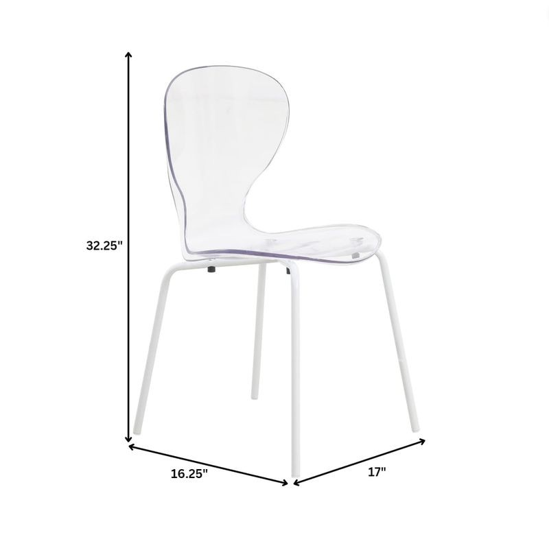 White chair with dimensions labeled on a white background.