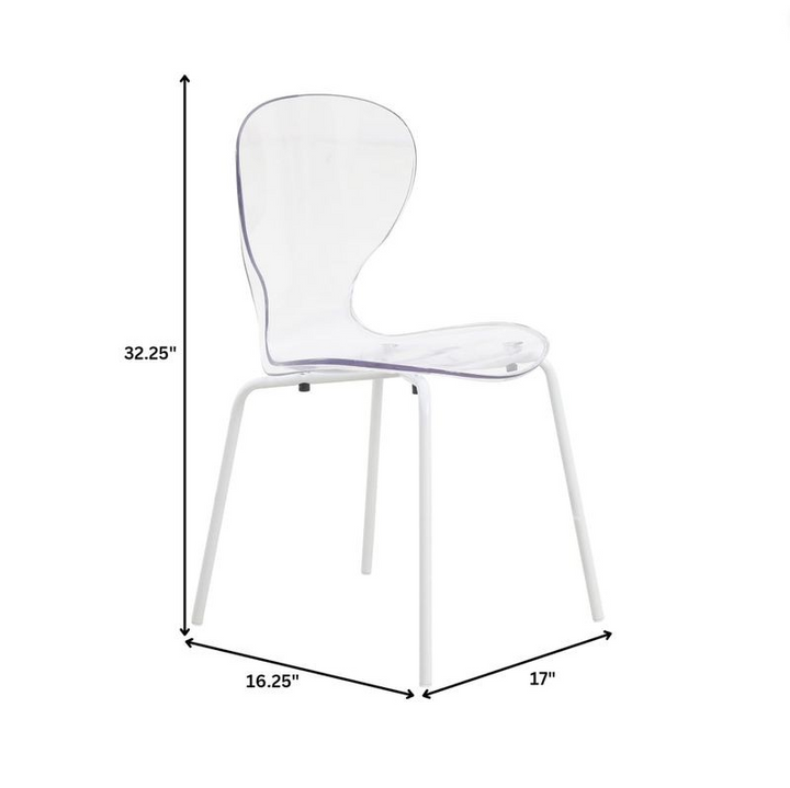 White chair with dimensions labeled on a white background.
