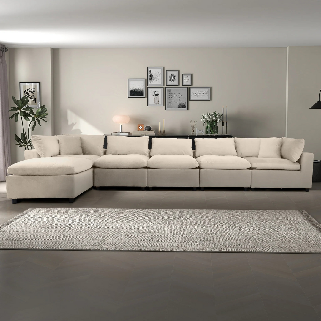 Hayward Ivory Velvet Modular Sectional Sofa Photo.