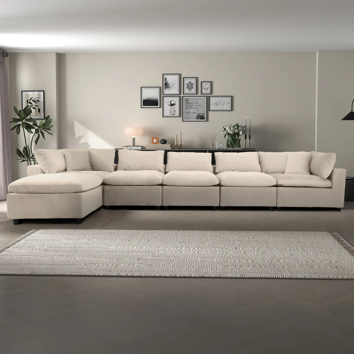 Hayward Ivory Velvet Modular Sectional Sofa Photo.