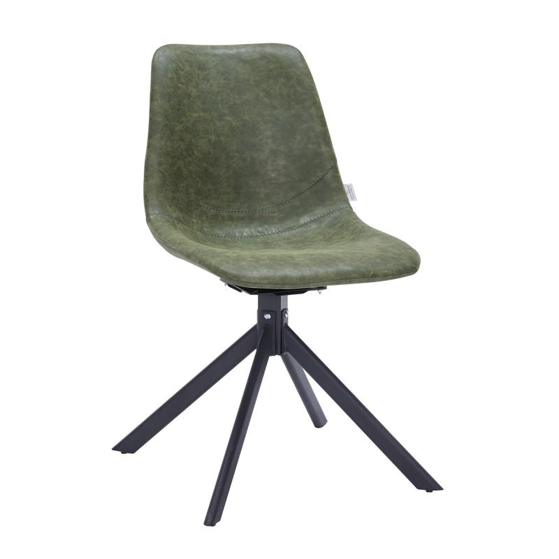 LeisureMod Markley Modern Leather Swivel Dining Chair with Metal Legs in Green