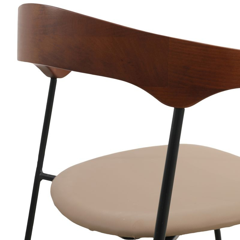 LeisureMod Lyra Collection Modern Chair in Dark Wood back and Taupe Seat Back Closeup.