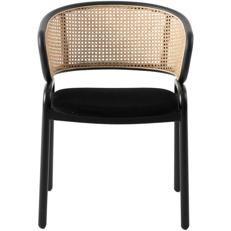 Leisuremod Ervilla Modern Dining Chair with Stainless Steel Legs Velvet Seat and Wicker Back View.