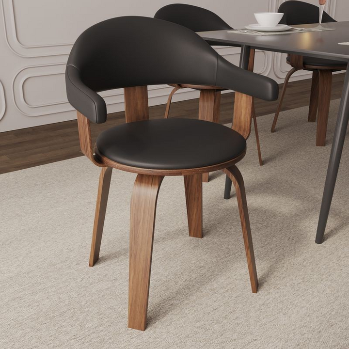 Modern Wooden Dining Chair with Walnut Color Frame in Black from the Brivo Collection with Background.