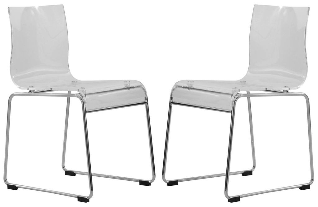 LeisureMod Lima Modern Acrylic Chair, Set of 2 Clear