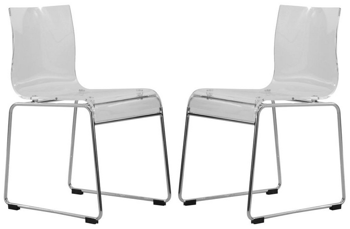 LeisureMod Lima Modern Acrylic Chair, Set of 2 Clear