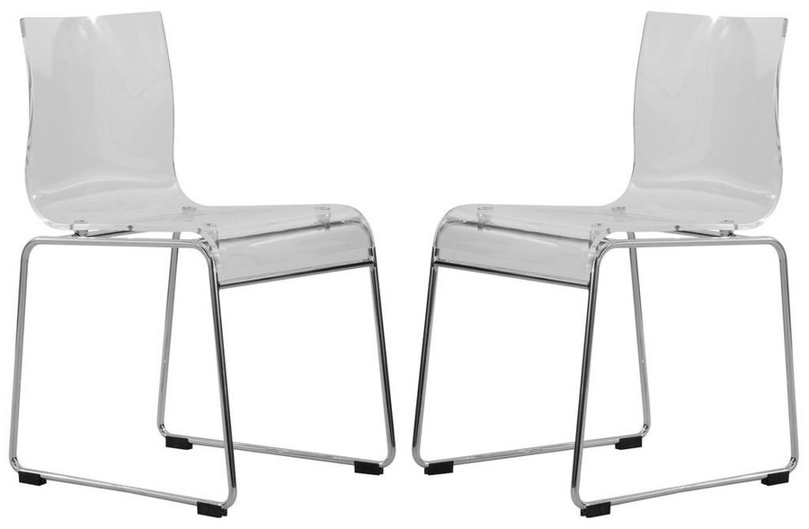 LeisureMod Lima Modern Acrylic Chair, Set of 2 Clear