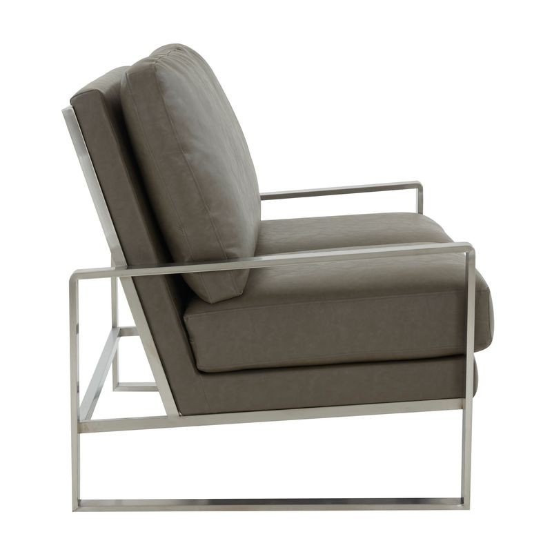 Leisuremod Jefferson Contemporary Modern Faux Leather Loveseat with Silver Frame Grey Side View.
