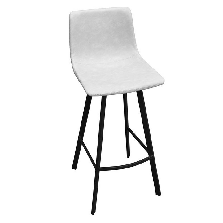 LeisureMod Elland Modern Upholstered Leather Bar Stool with Iron Legs and Footrest