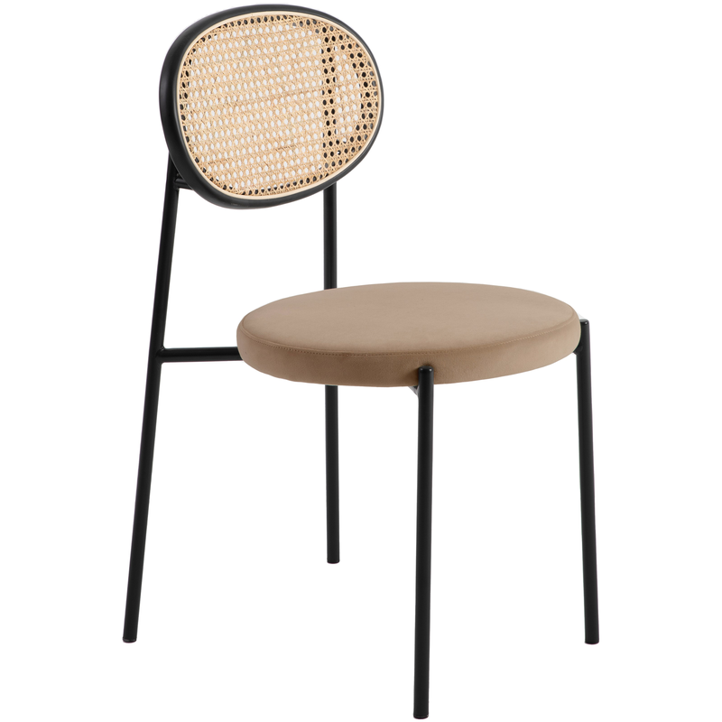 LeisureMod Euston Modern Wicker Dining Chair with Velvet Round Seat Brown.