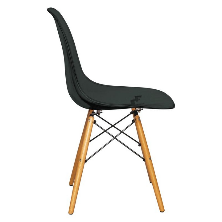 LeisureMod Dover Plastic Molded Dining Side Chair Transparent Black Side View.