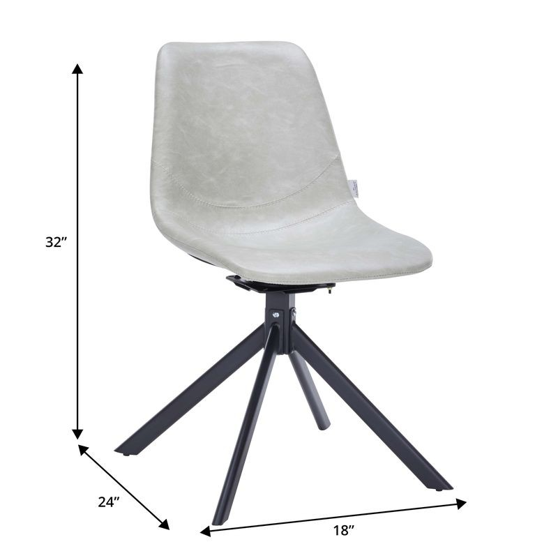 Gray chair with black metal base and dimensions labeled on a white background.