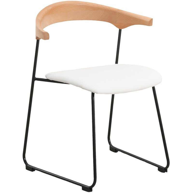 LeisureMod Lyra Collection Modern Chair in Natural Wood Back and White Seat