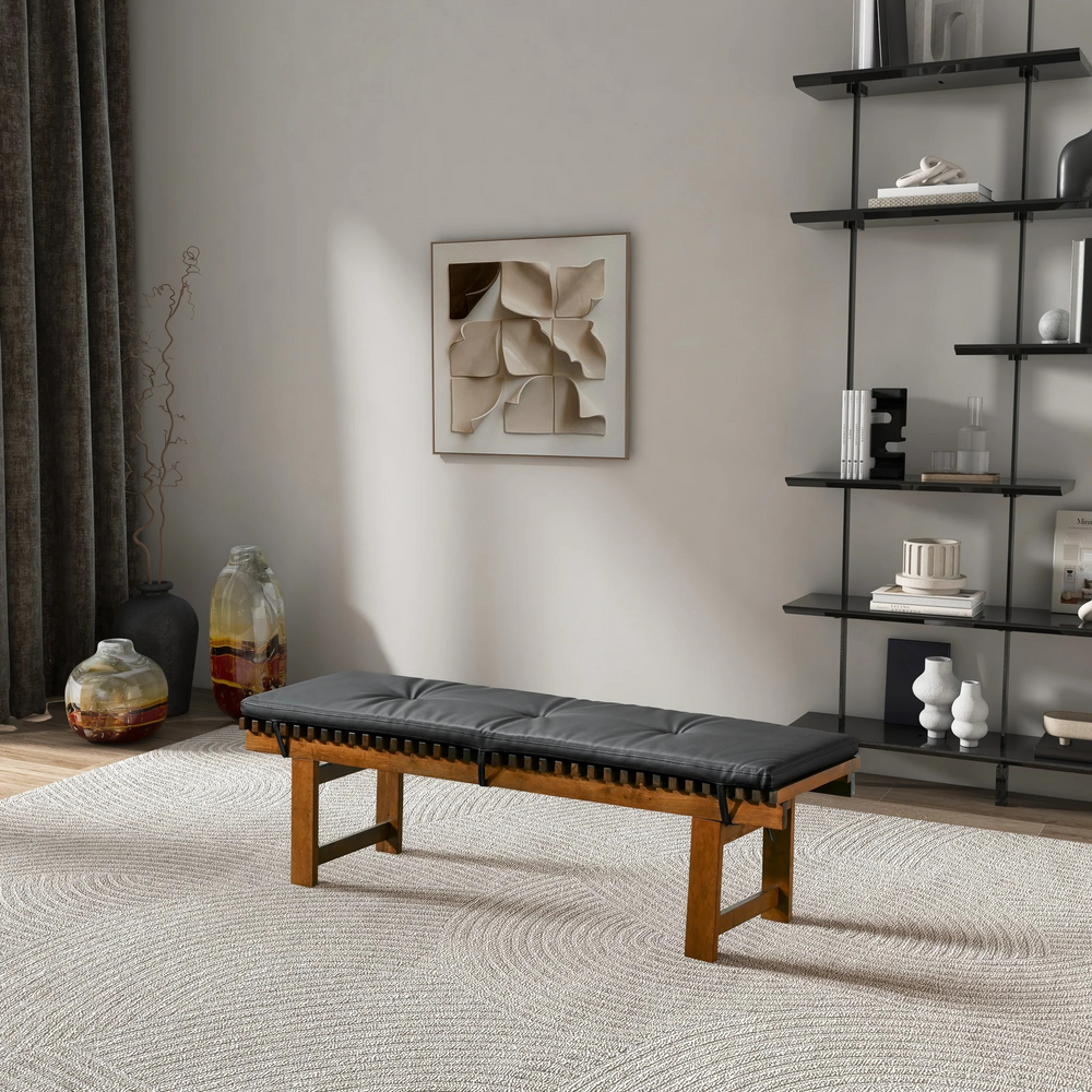 Lucia Bench in Black PU Leather Photo.