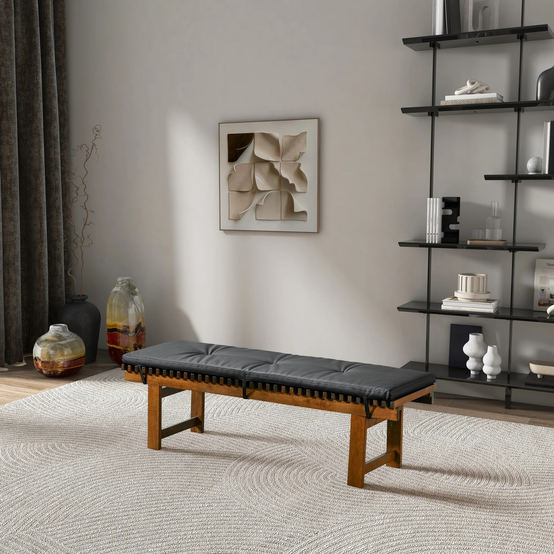 Lucia Bench in Black PU Leather Photo.