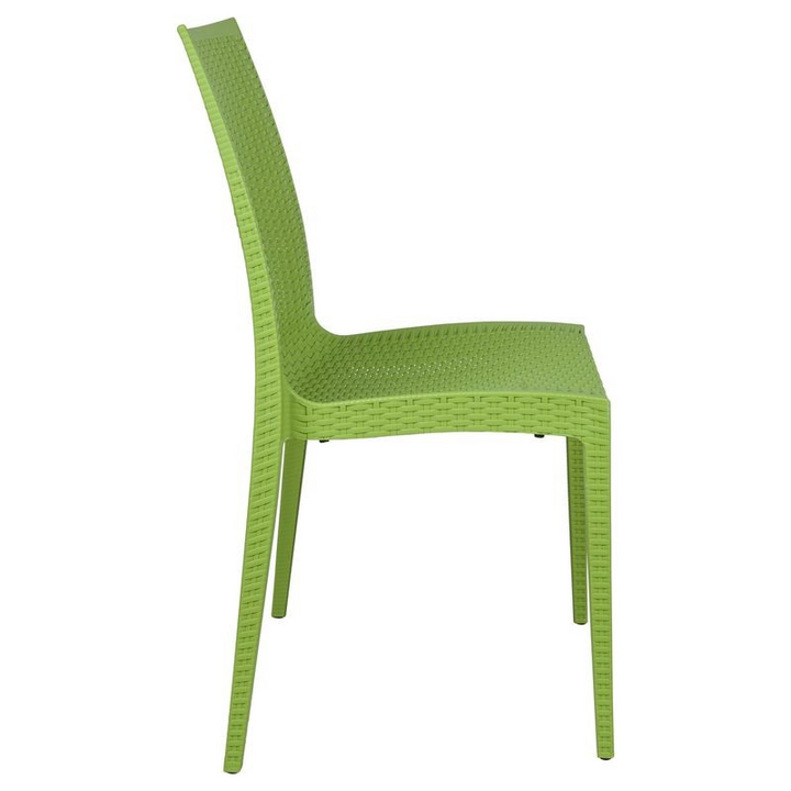 LeisureMod Weave Mace Indoor/Outdoor Dining Chair (Armless) Green Side View.