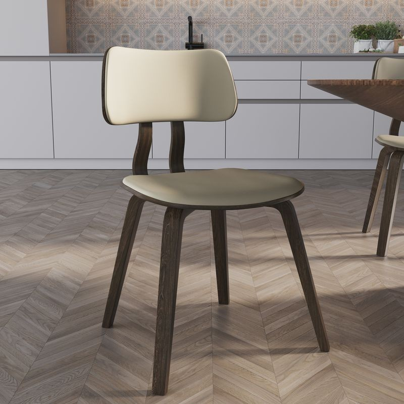 Modern Wooden Dining Chair with Dark Walnut Color Frame in Taupe in the Clivo Collection with Background.