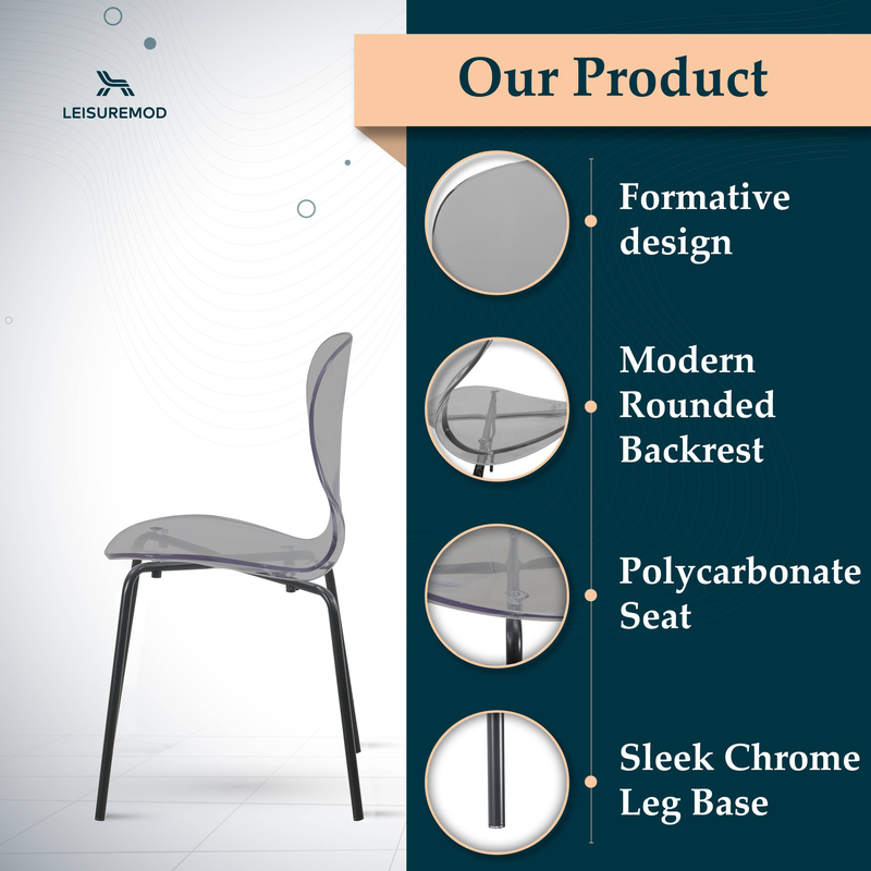 LeisureMod Modern Oyster Transparent Side Chair in Black Base set of 2 Black Product information.