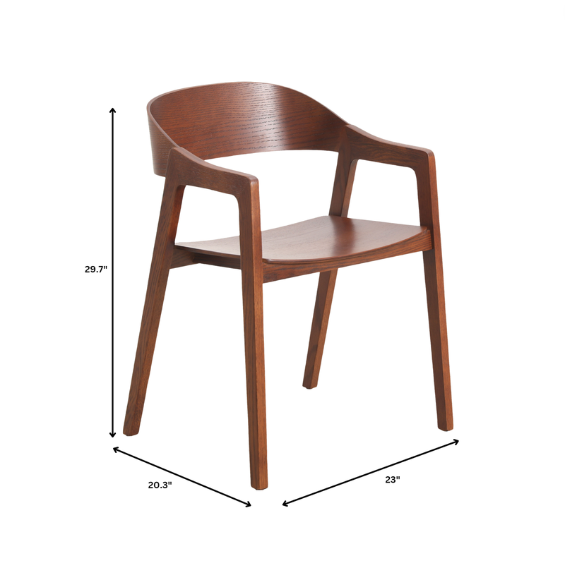 Wooden chair with dimensions labeled on a white background.