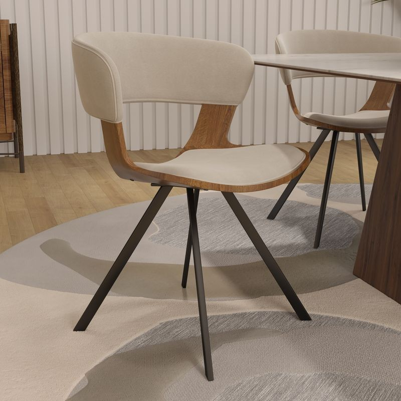LeisureMod Wooden Dining Chair Modern style Nymia Collection Walnut Color in Light Brown with Background.