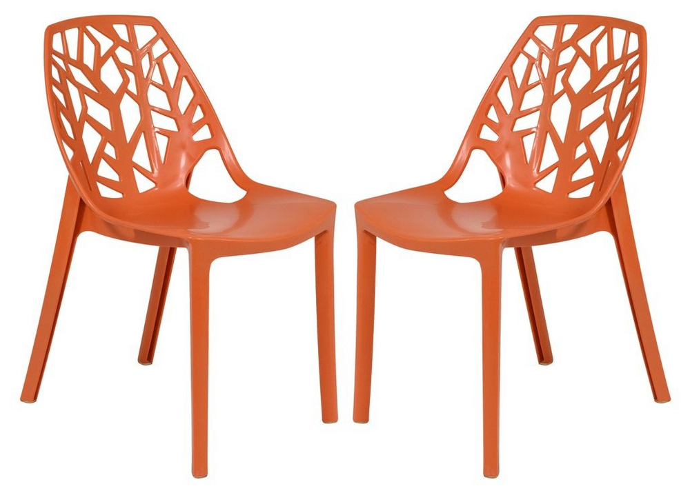 LeisureMod Modern Cornelia Dining Chair, Set of 2 Solid Orange Together