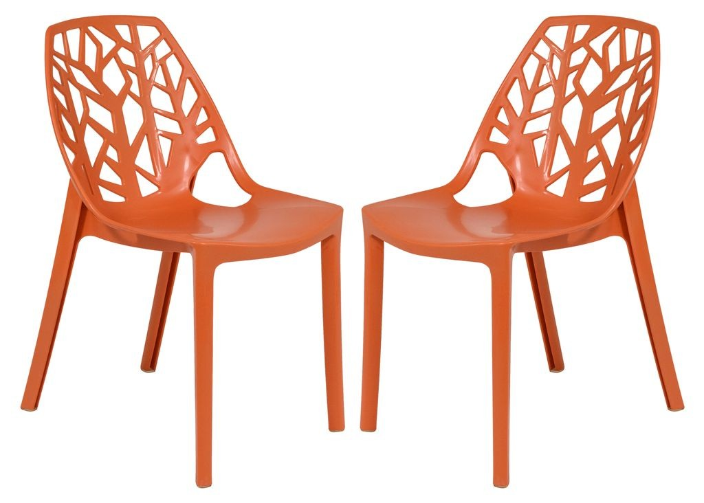 LeisureMod Modern Cornelia Dining Chair, Set of 2 Solid Orange Together