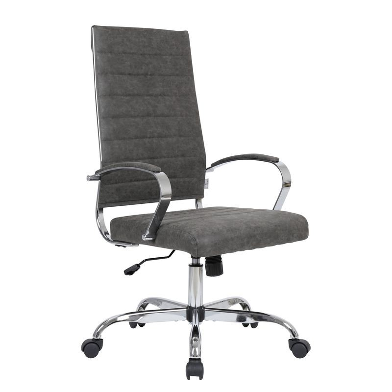 LeisureMod Benmar High-Back Leather Office Chair Charcoal