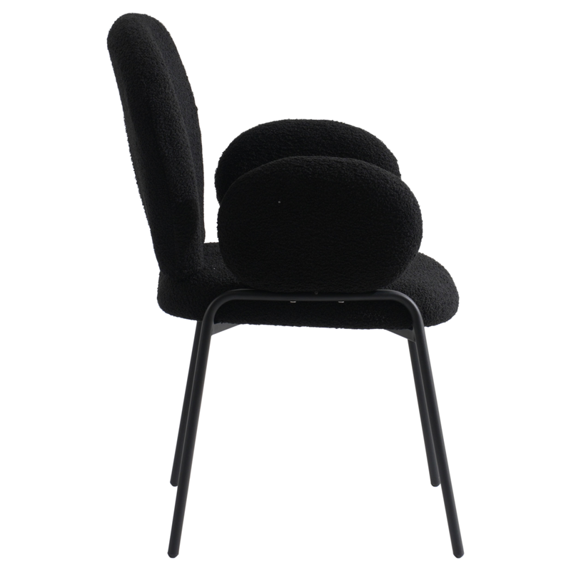 Leisuremod Celestial Series Boucle Dining Armchair with Black Frame and Black Fabric Side View.