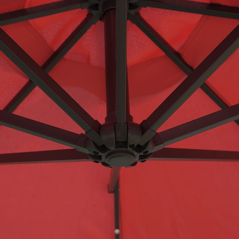 LeisureMod Willry Modern Outdoor 10 Ft Offset Cantilever Hanging Patio Umbrella with Solar Powered LED Red Closeup.