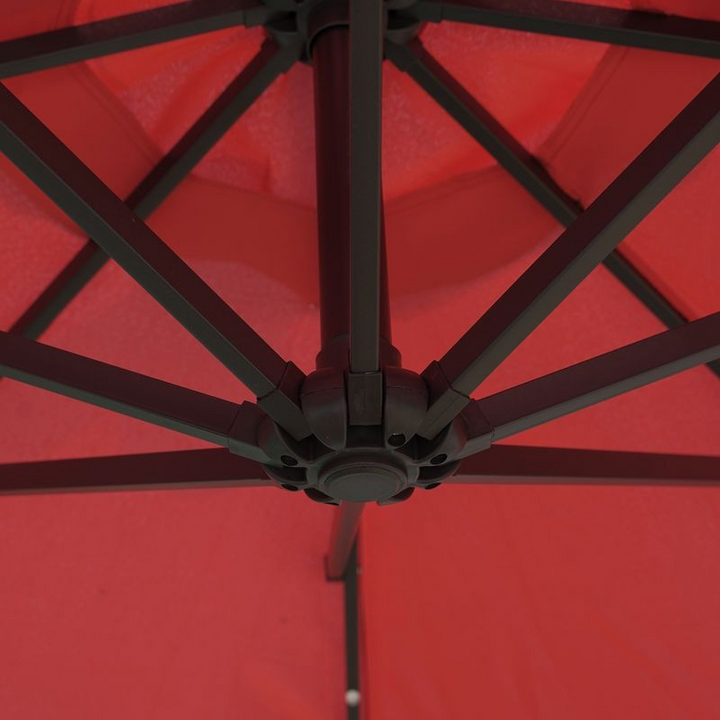 LeisureMod Willry Modern Outdoor 10 Ft Offset Cantilever Hanging Patio Umbrella with Solar Powered LED Red Closeup.