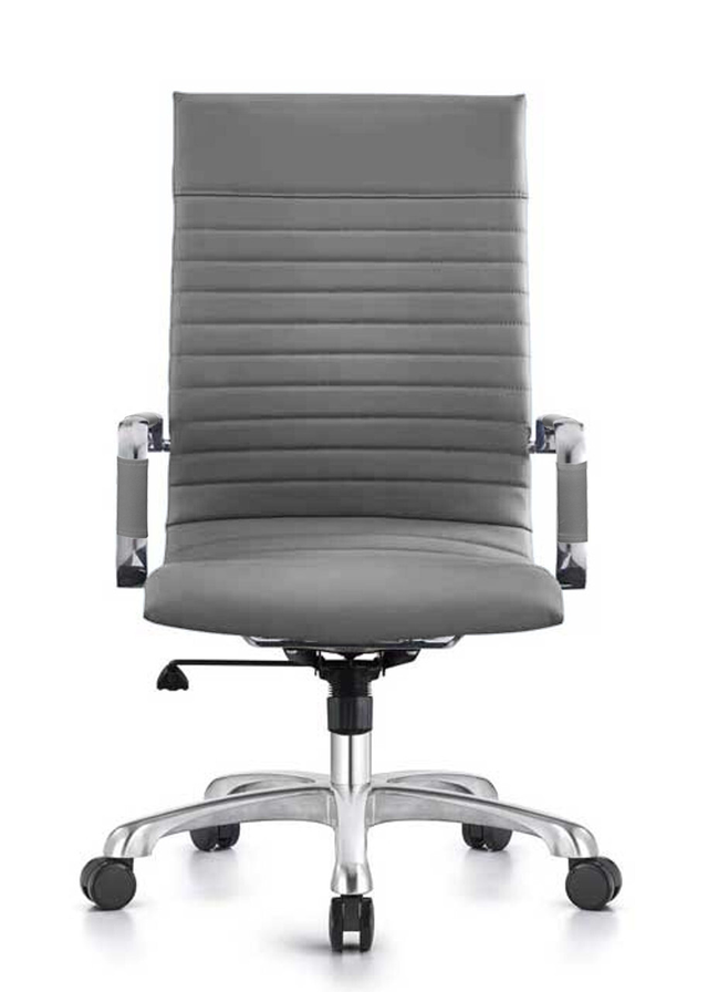LeisureMod Harris High-Back Office Chair with Swivel Grey Front View.