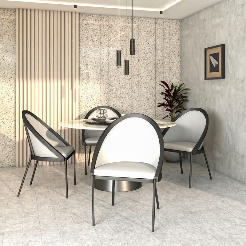 LeisureMod Urbane Collection Modern Dining Chair in White at Table.