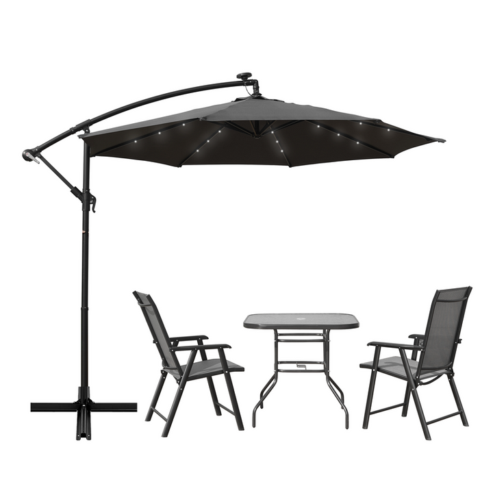 LeisureMod Willry Modern Outdoor 10 Ft Offset Cantilever Hanging Patio Umbrella with Solar Powered LED Gray Photo.