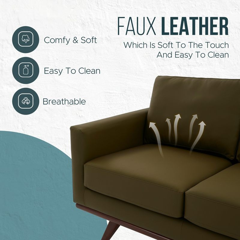 LeisureMod Chester Modern Faux Leather Loveseat Chair in Green Leather Faux Leather.
