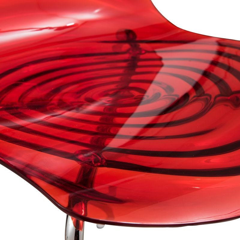 LeisureMod Astor Water Ripple Design Dining Chair Transparent Red Closeup.