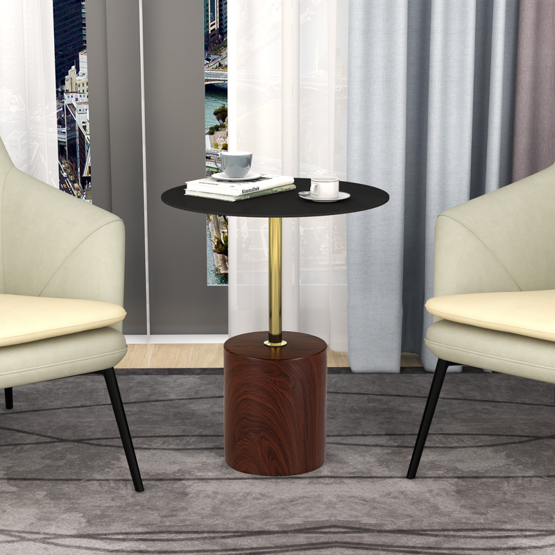 LeisureMod Malta Collection Modern End Table in Brown with Chairs.